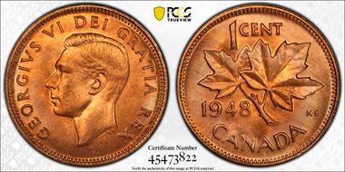 1948 1C A to Lg Denticle MS66RD