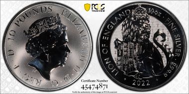 2022 £10 Lion of England 10 oz The Tudor Beasts First Strike MS69