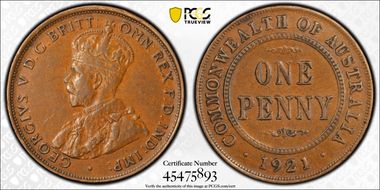 1921 1D English Obverse AU50BN