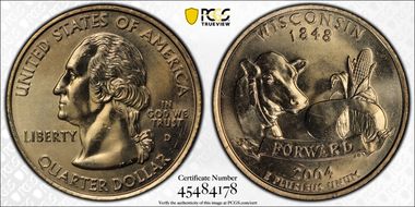2004-D 25C Wisconsin Extra Leaf Low MS65