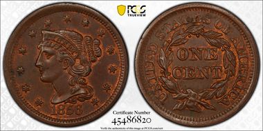 1856 1C Slanted 5 MS62BN