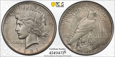 1921 $1 High Relief, Peace N1