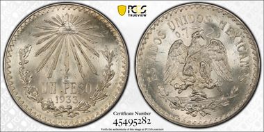 1933-M Peso KM-455  Ag MS66
