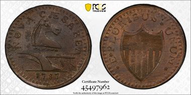 1787 NJ 1/2P Maris 64-t, Large Planchet AU58+ BN