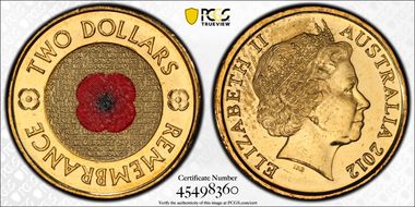 2012 $2 Remembrance Day Colorized MS64