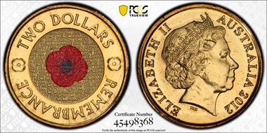 2012 $2 Remembrance Day Colorized MS66