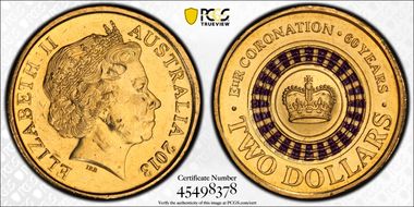 2013 $2 Coronation Colorized MS66