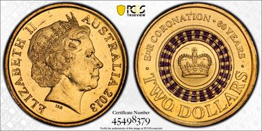 2013 $2 Coronation Colorized MS65