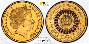 2013 $2 Coronation Colorized MS66