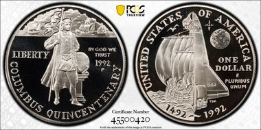1992-P $1 Columbus PR69DCAM