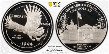 1994-P $1 P. O. W. PR68DCAM