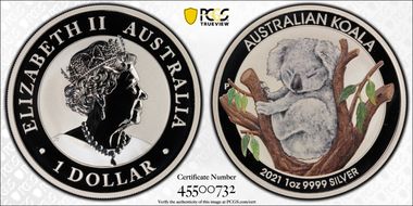 2021-P $1 Koala Ag Colorized ANDA Brisbane Money Expo MS70