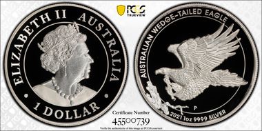 2021-P $1 Wedge-Tailed Eagle High Relief 2014-15 Design PR70DCAM