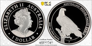 2021-P $1 Wedge-Tailed Eagle High Relief 2016-17 Design PR70DCAM