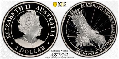 2021-P $1 Wedge-Tailed Eagle High Relief 2019 Design PR70DCAM