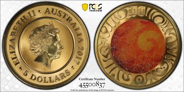 2017 $5 Planetary Coins Sun Colorized MS70