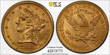 1881 $5 RPD FS-305 MS63