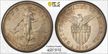 1909-S Peso KM-172  Ag MS62