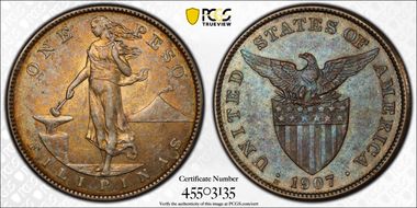 1907-S Peso AU58