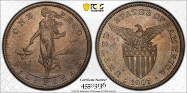 1907-S Peso AU58