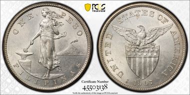 1907-S Peso AU58