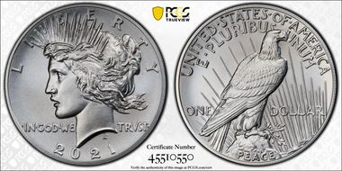 2021 $1 Peace Dollar 100th Anniversary MS70