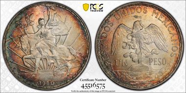 1910 Peso Caballito KM-453  Ag MS63