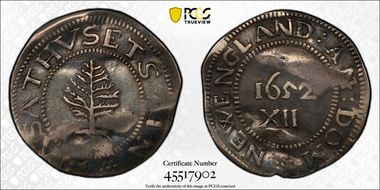 1652 Shilling Pine Tree, Large Planchet, Pellets N1