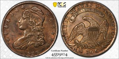 1836 50C Lettered Edge AU50