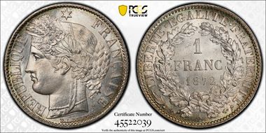 1872-A 1 Fr Gad-465a F-216 Petit A MS66