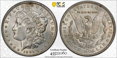 1891-CC $1 VAM 3, Spitting Eagle AU53