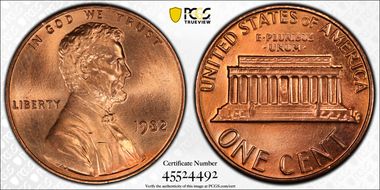 1982 1C Zinc, Small Date MS68RD