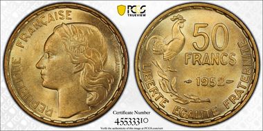 1952 50 Fr Gad-880 F-425 MS66