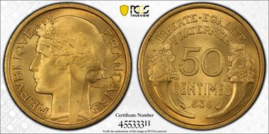 1939 50C Gad-423 F-192 MS67+