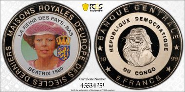 1999 5 Fr Queen Beatrix Pink Hat PR69DCAM