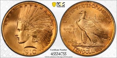 1910-S $10 MS64+ 
