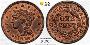 1846 1C Small Date MS65+ RB