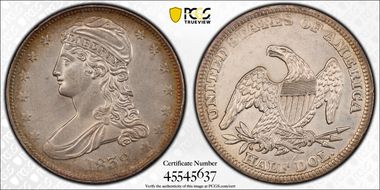 1839 50C Capped Bust N1