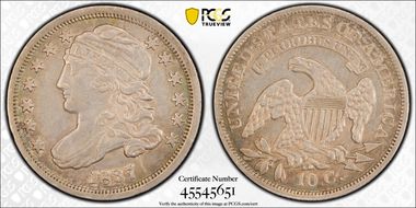 1837 10C Capped Bust N1