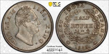 1835.(C) 1/2 Rup SW-1.55 MS62
