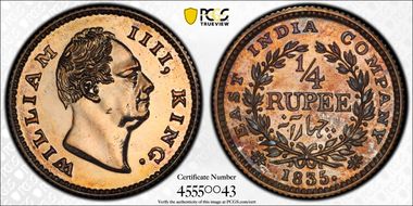 1835.(C) 1/4 Rup SW-1.70 Restrike PR64