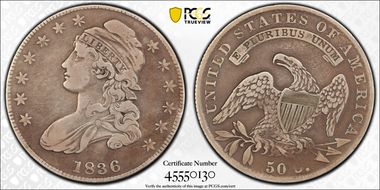 1836 50C O-121, Bar Dot N1