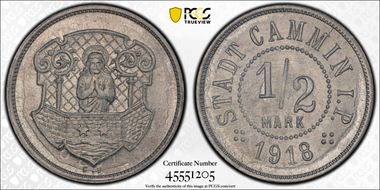 1918 1/2 Mk Funck-76.4 Cammin MS63