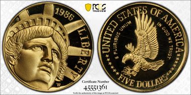 1986-W $5 Statue Of Liberty PR66DCAM