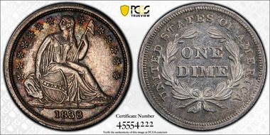 1838 10C No Drapery, Large Stars N1