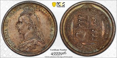 1887 6D S-3928 Shield Rev MS64