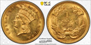 1873 G$1 Open 3 MS62