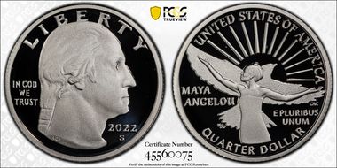 2022-S 25C Maya Angelou-Silver First Day of Issue PR70DCAM