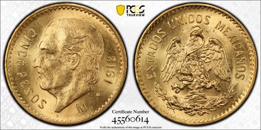 1918/7-M 5 Peso MS66