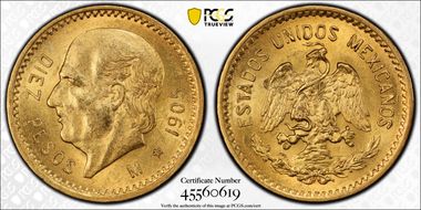 1905-M 10 Peso KM-473  Au MS63